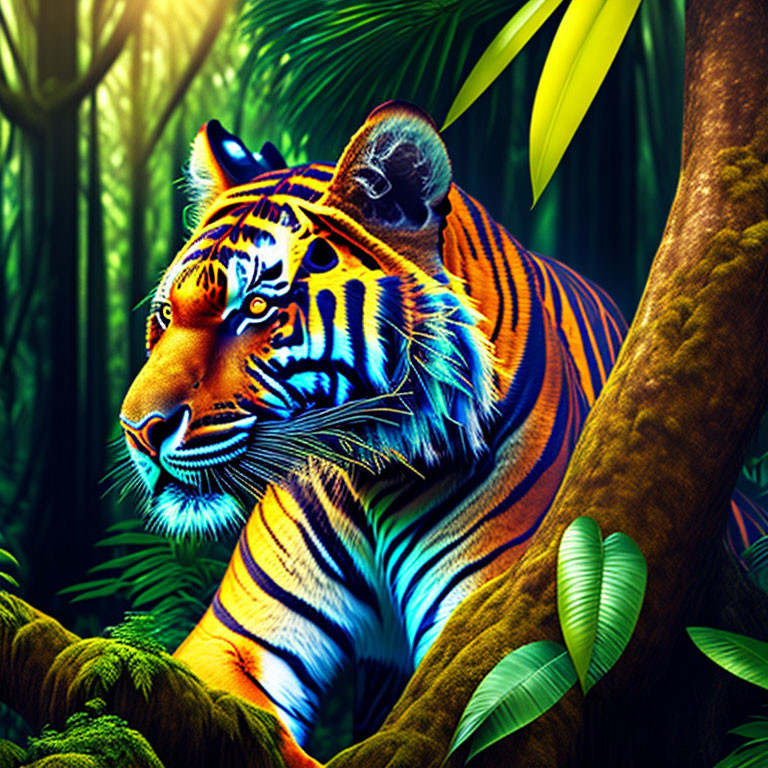 Colorful Tiger with Striking Markings in Lush Jungle Setting