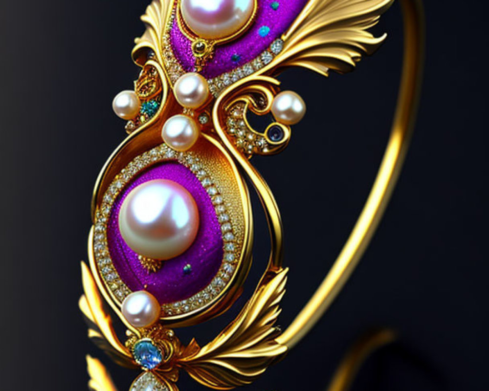 Exquisite Gold Jewelry with Pearls and Purple Gemstones