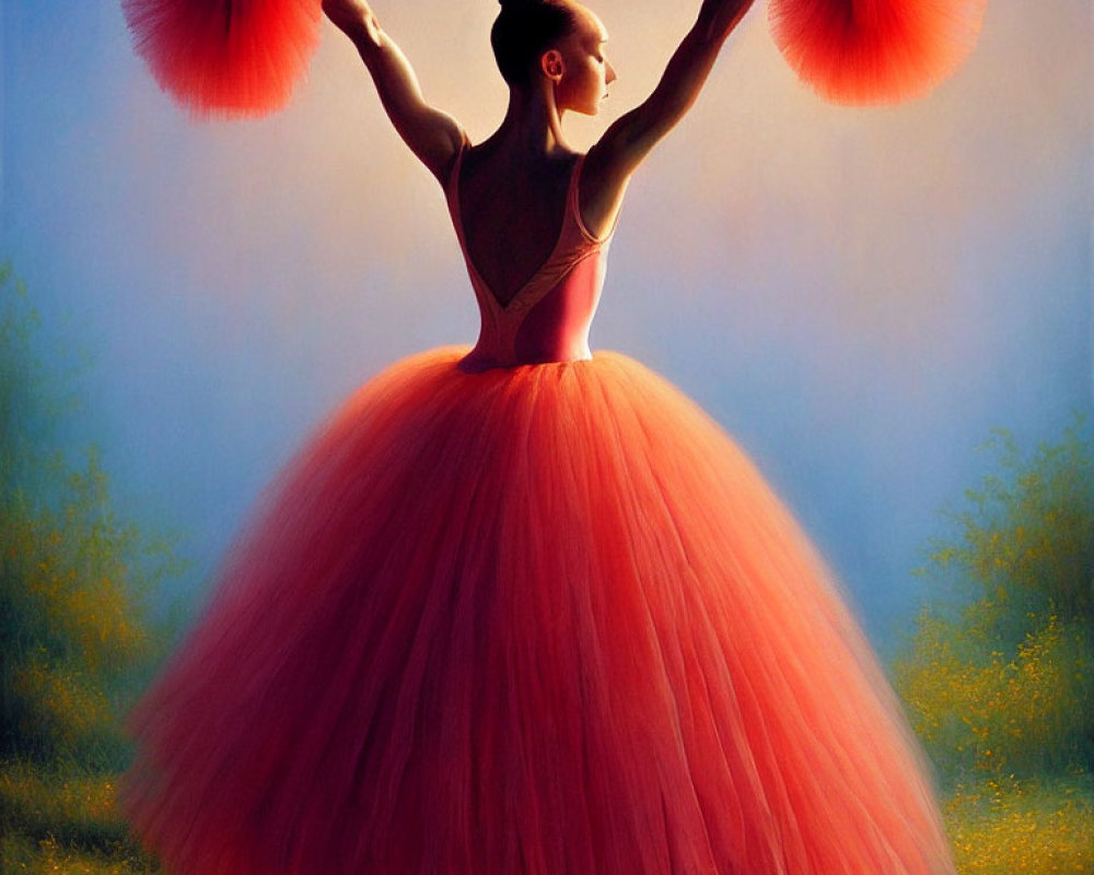 Ethereal glow highlights ballerina in coral tutu