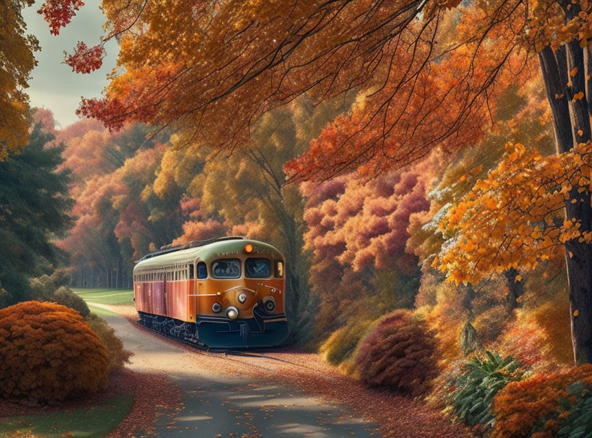 Vintage Train in Vibrant Autumn Landscape