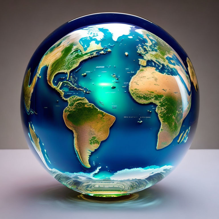 Reflective Globe Art Piece with Detailed Topographic Features