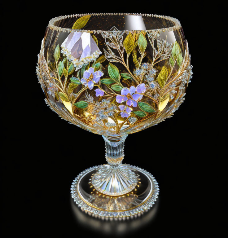 Intricate Gold Leaf and Floral Designs on Crystal Glass