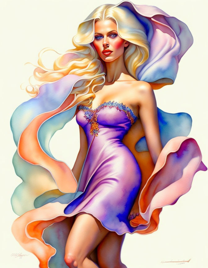 Ethereal Figure in Pastel Dress with Intricate Beadwork