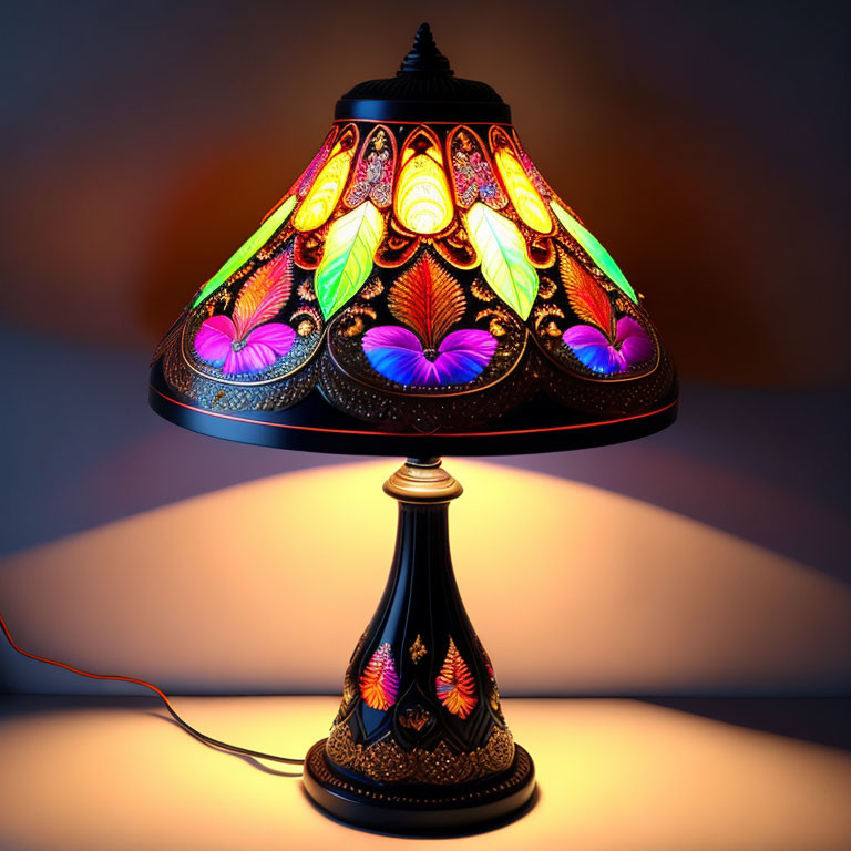 Colorful Stained Glass Table Lamp on Warm Gradient Background