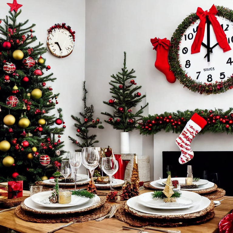 Elegant Christmas dining table with glassware and decorations