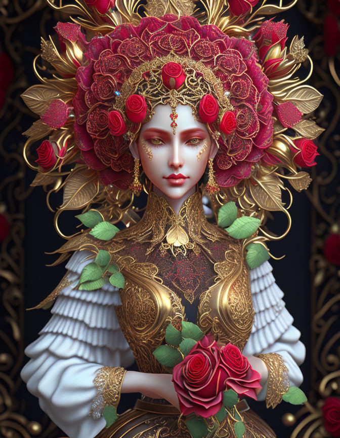 Digital artwork: Woman with pale skin in ornate headdress