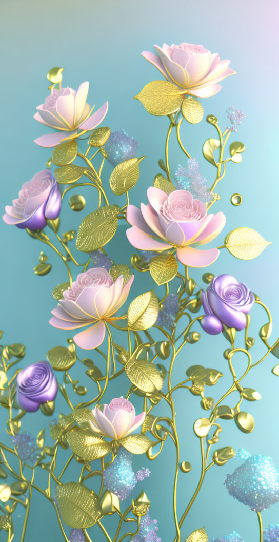 Stylized flowers with gold accents on gradient background