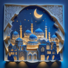 Paper Art Scene of Grand Mosque at Night