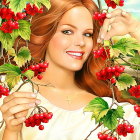 Young Woman in Vineyard with Grapes and Juice Glass
