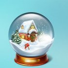 Snow Globe with Santa Claus and Christmas Tree on Blue Background