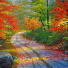 Scenic autumn landscape with babbling brook and colorful forest