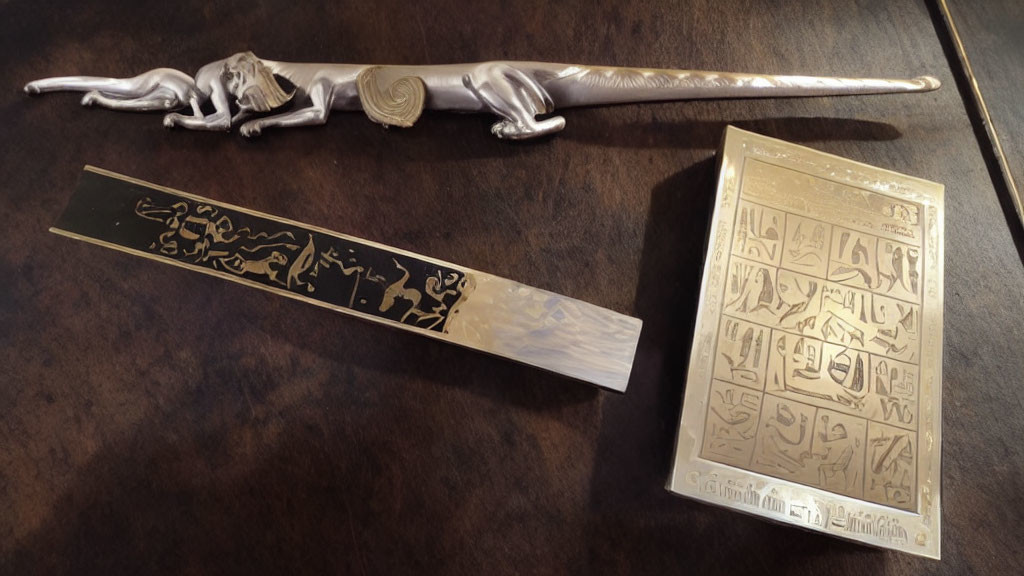 Ornate decorative sword with matching scabbard and Arabic calligraphy plaque