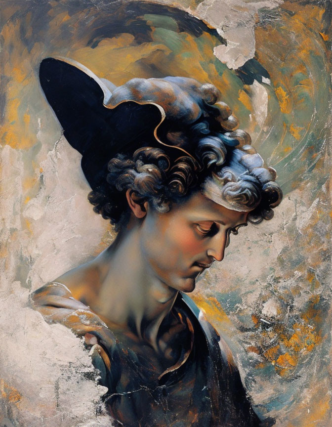 Classic Painting: Figure in Dark Hat with Curly Hair and Contemplative Expression