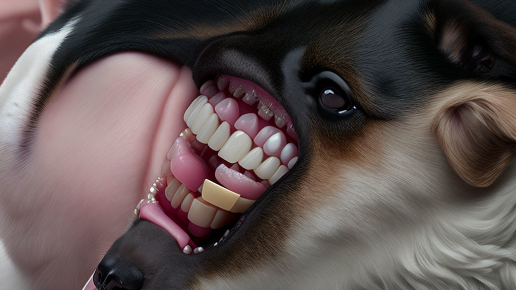 Quirky dog with human-like teeth in close-up shot