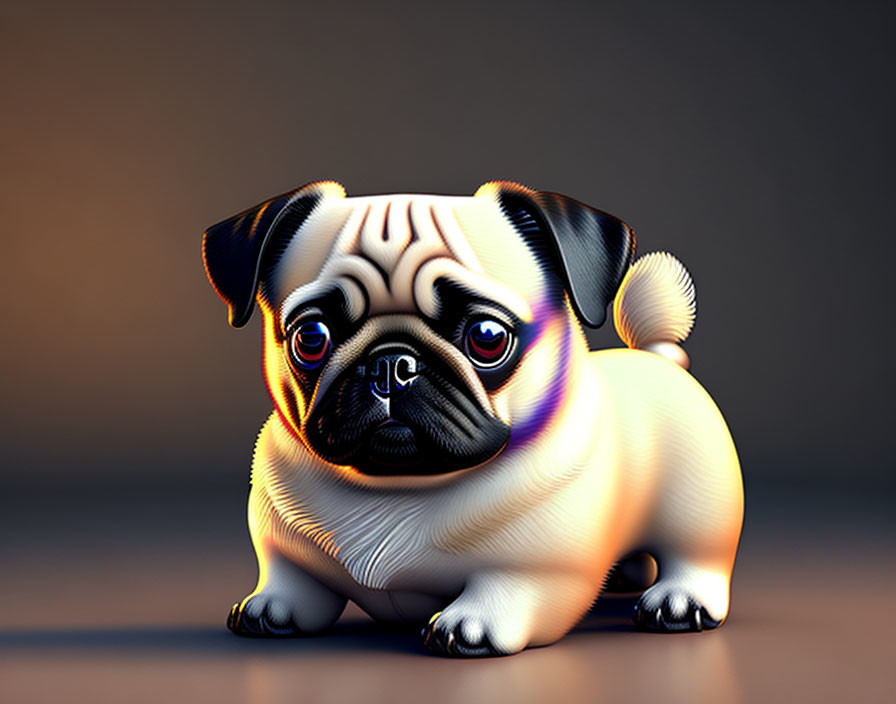 Colorful Lighting Highlights on Exaggerated Cute Pug Illustration