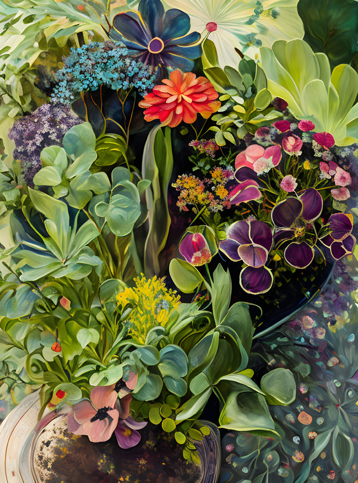 Colorful Flower and Plant Still-Life Painting