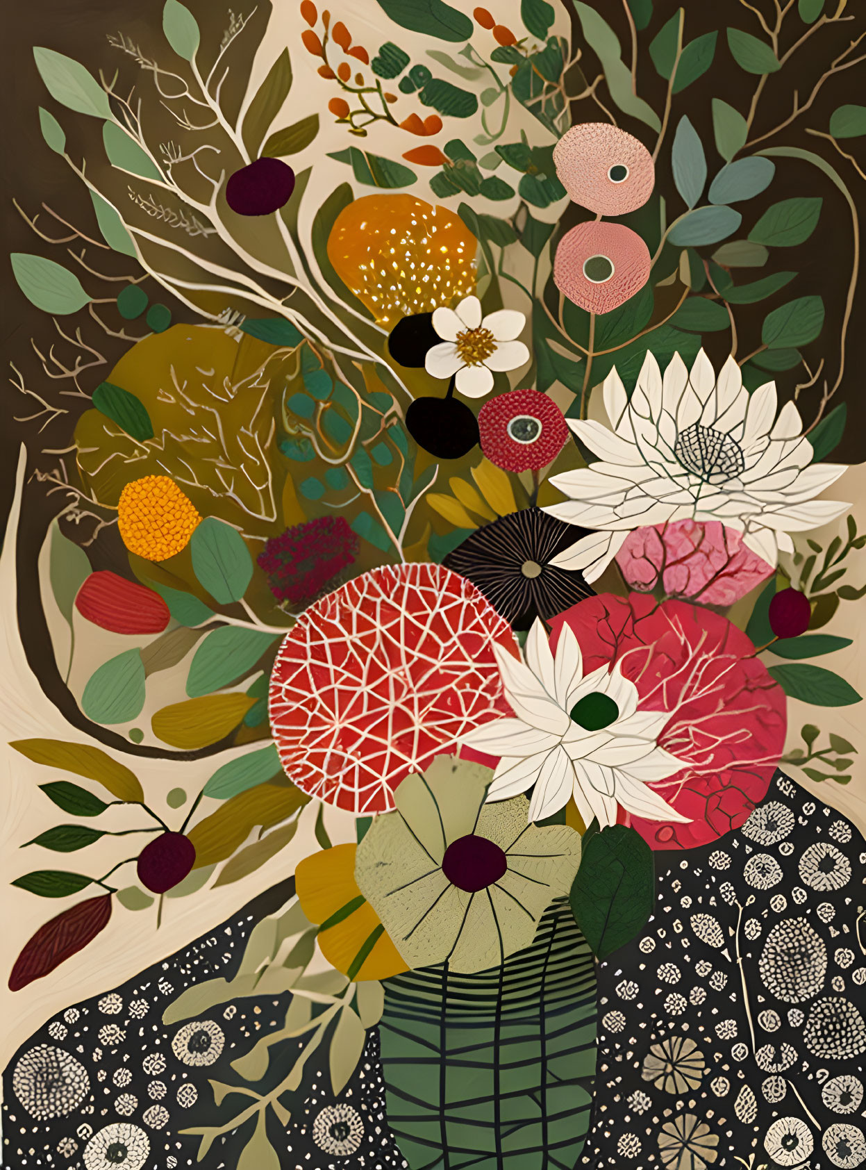 Floral Arrangement Illustration with Assorted Patterns and Colors