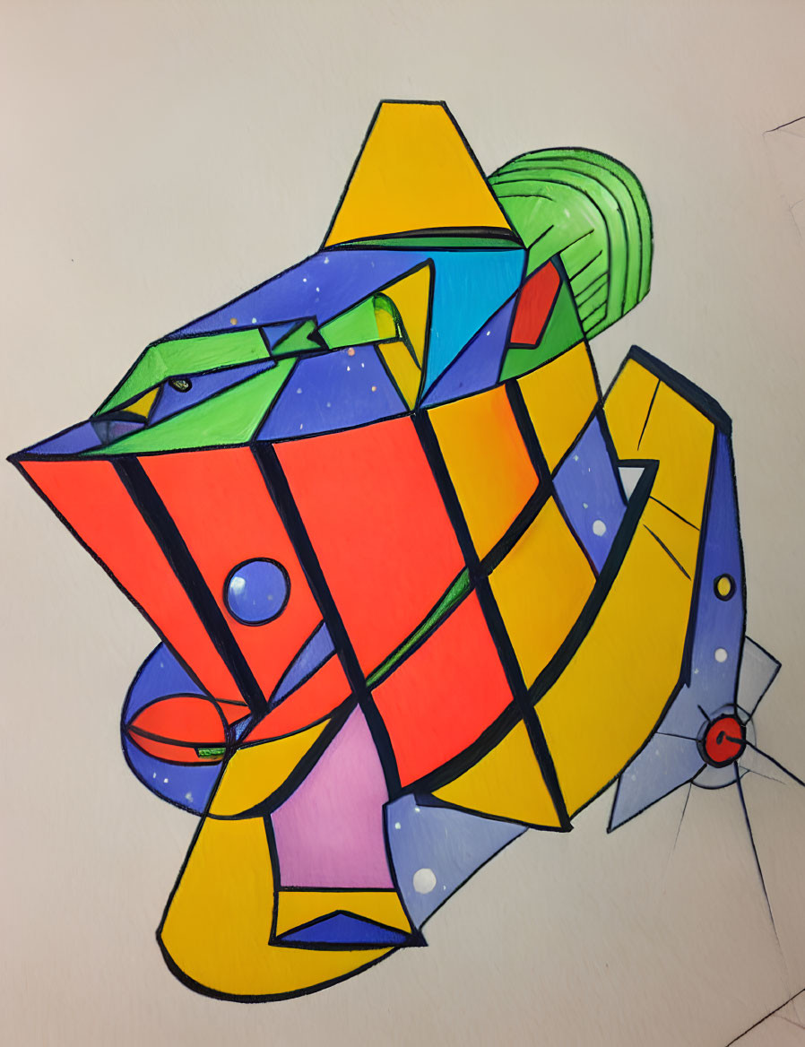 Vibrant Cubist Fish Illustration with Geometric Shapes