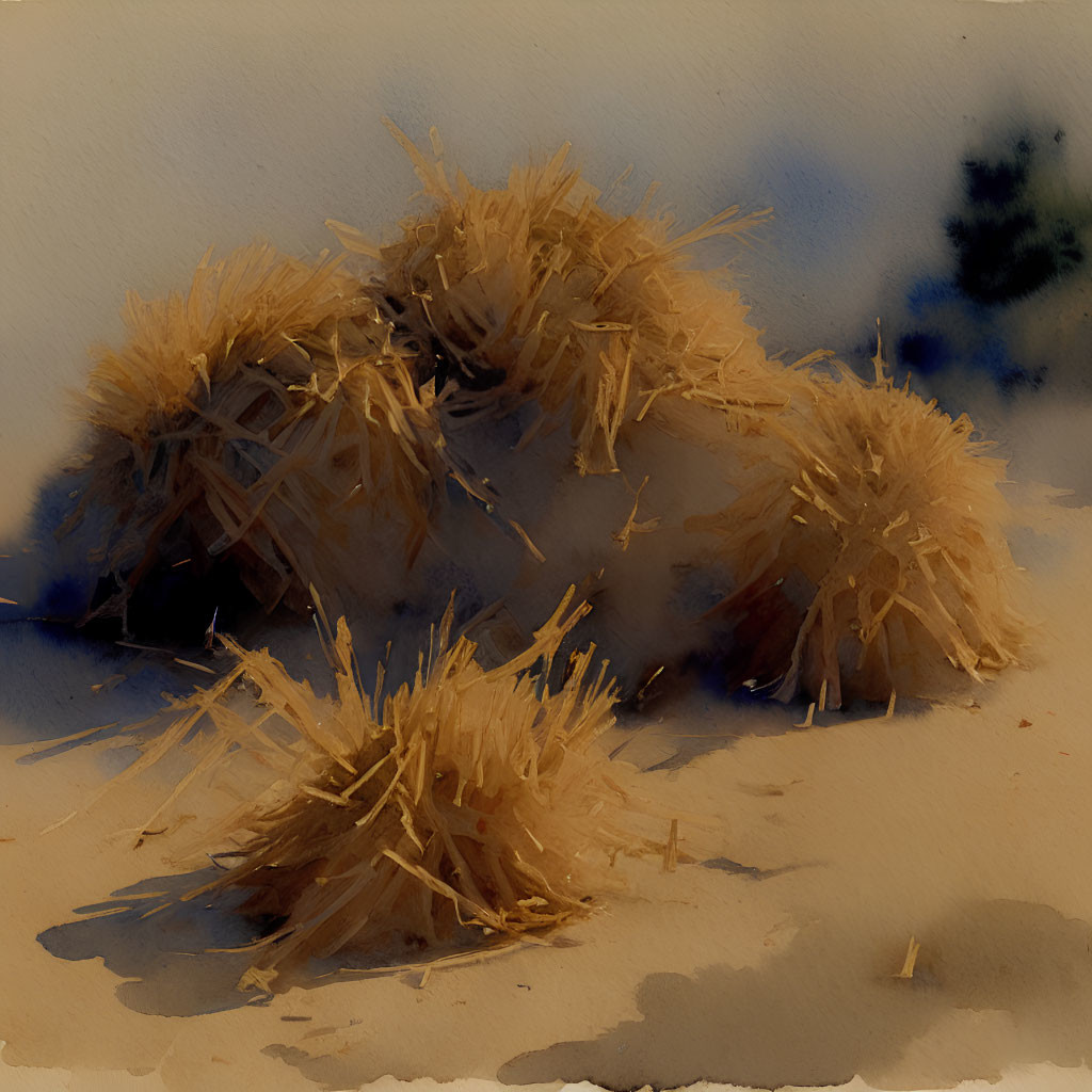 Golden hay bales on textured field with greenery - serene countryside scene