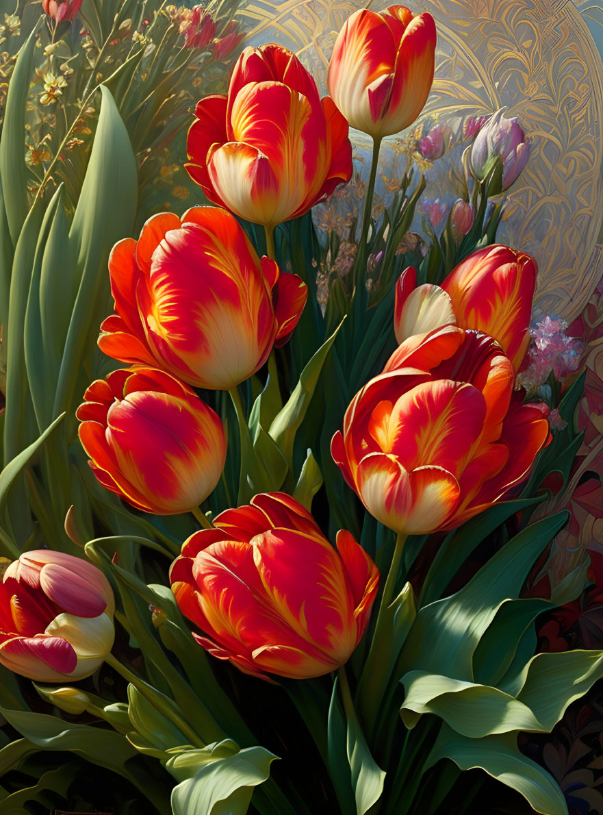 Colorful Blooming Tulips with Decorative Background