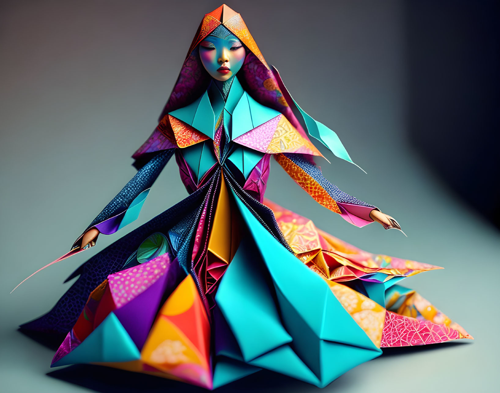 Colorful Geometric Origami Figure Illustration