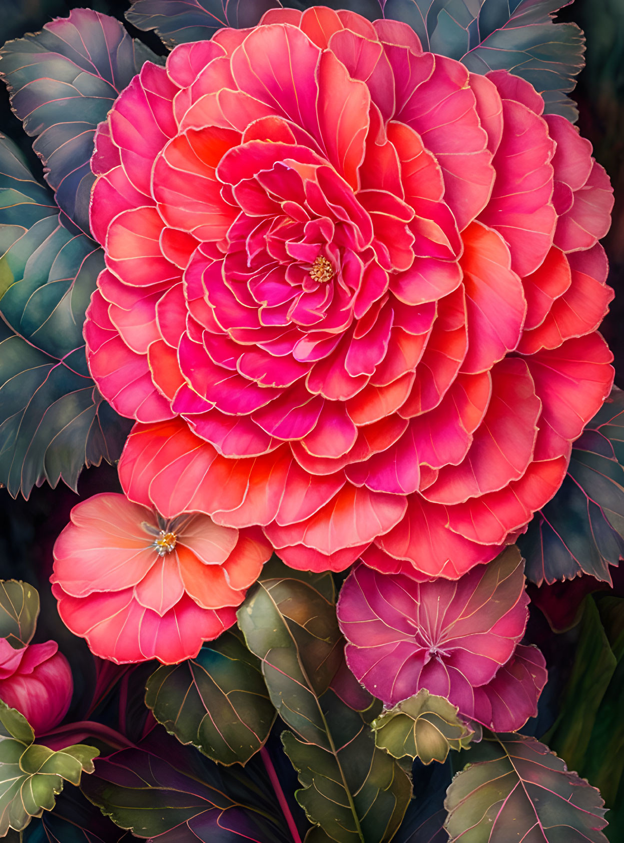 Detailed Close-Up of Vibrant Red Dahlia and Green Foliage