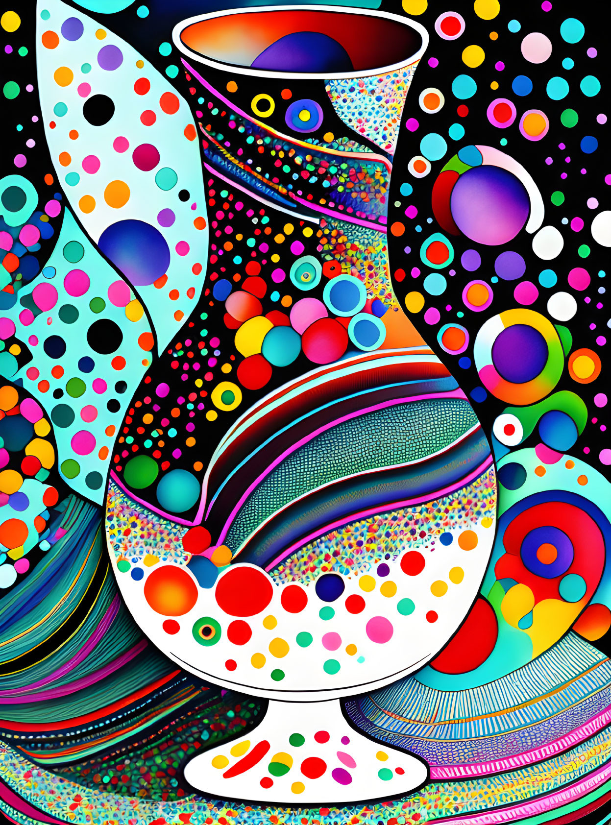 Colorful Abstract Swirls and Patterns on Black Background