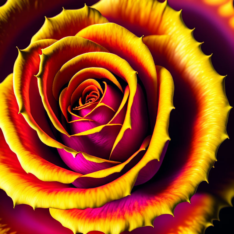 Close-up of vibrant rose with yellow to pink petals on blurred background