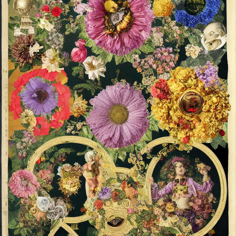 Floral and Vintage Collage on Dark Background