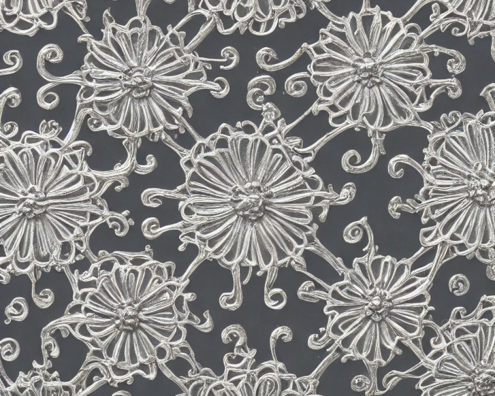 Silver floral pattern on dark background: Intricate vintage design