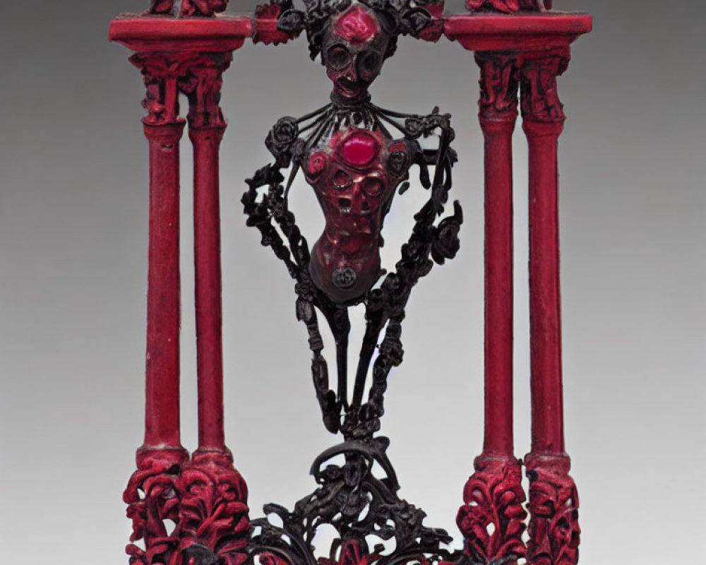 Detailed red and black gothic-style frame with skull and skeletal figure