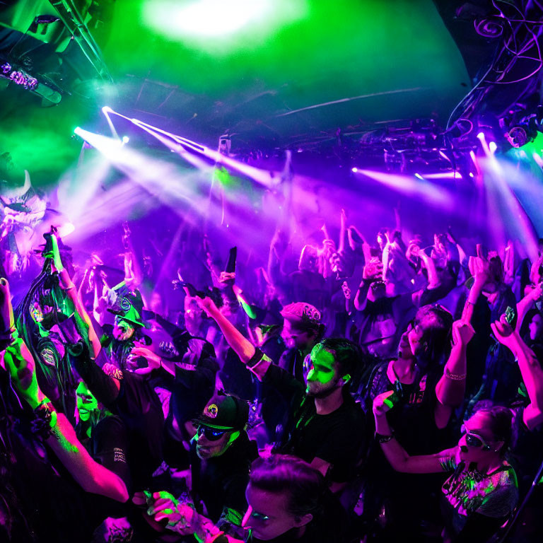 Dynamic Nightclub Scene with Neon Lights and Energetic Crowd