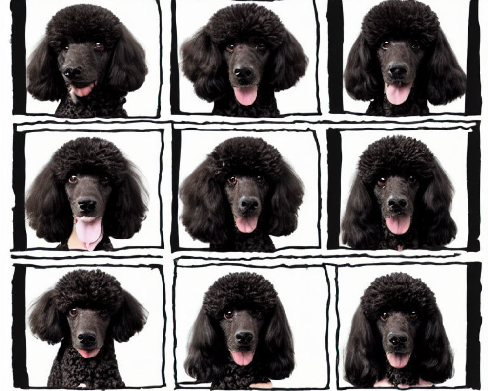 Collage of Black Poodle Portraits on White Background