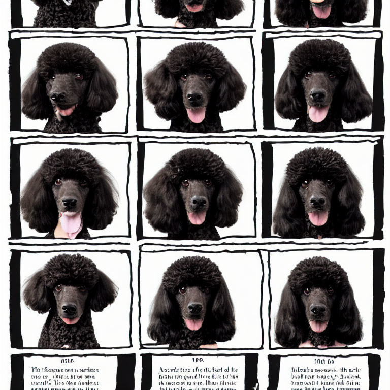 Collage of Black Poodle Portraits on White Background