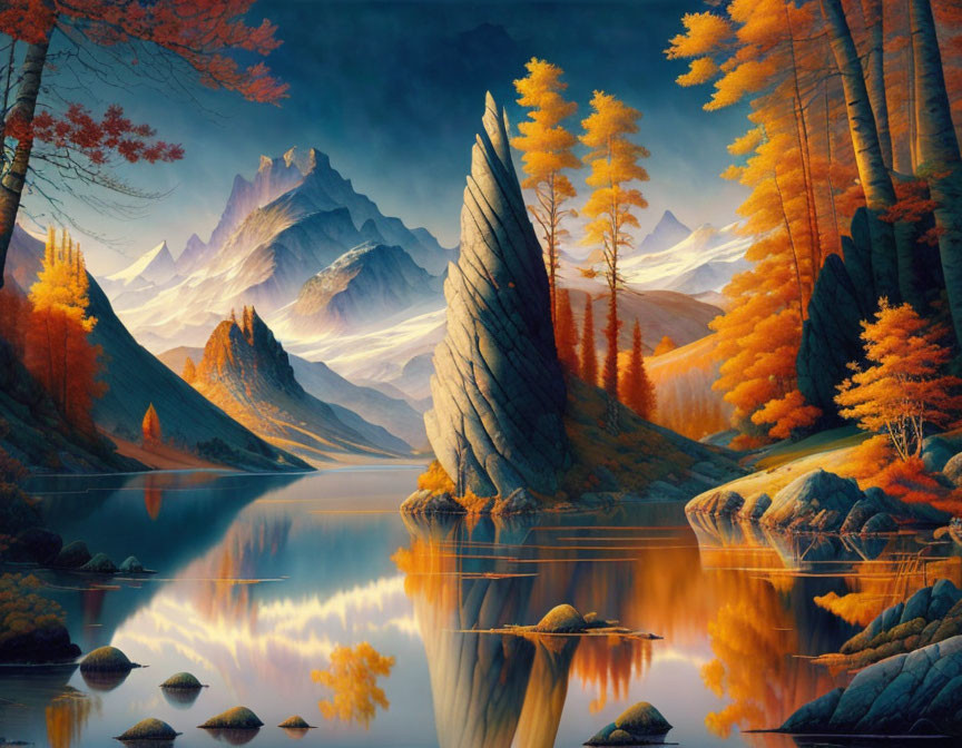 Tranquil autumn mountain landscape with reflective lake