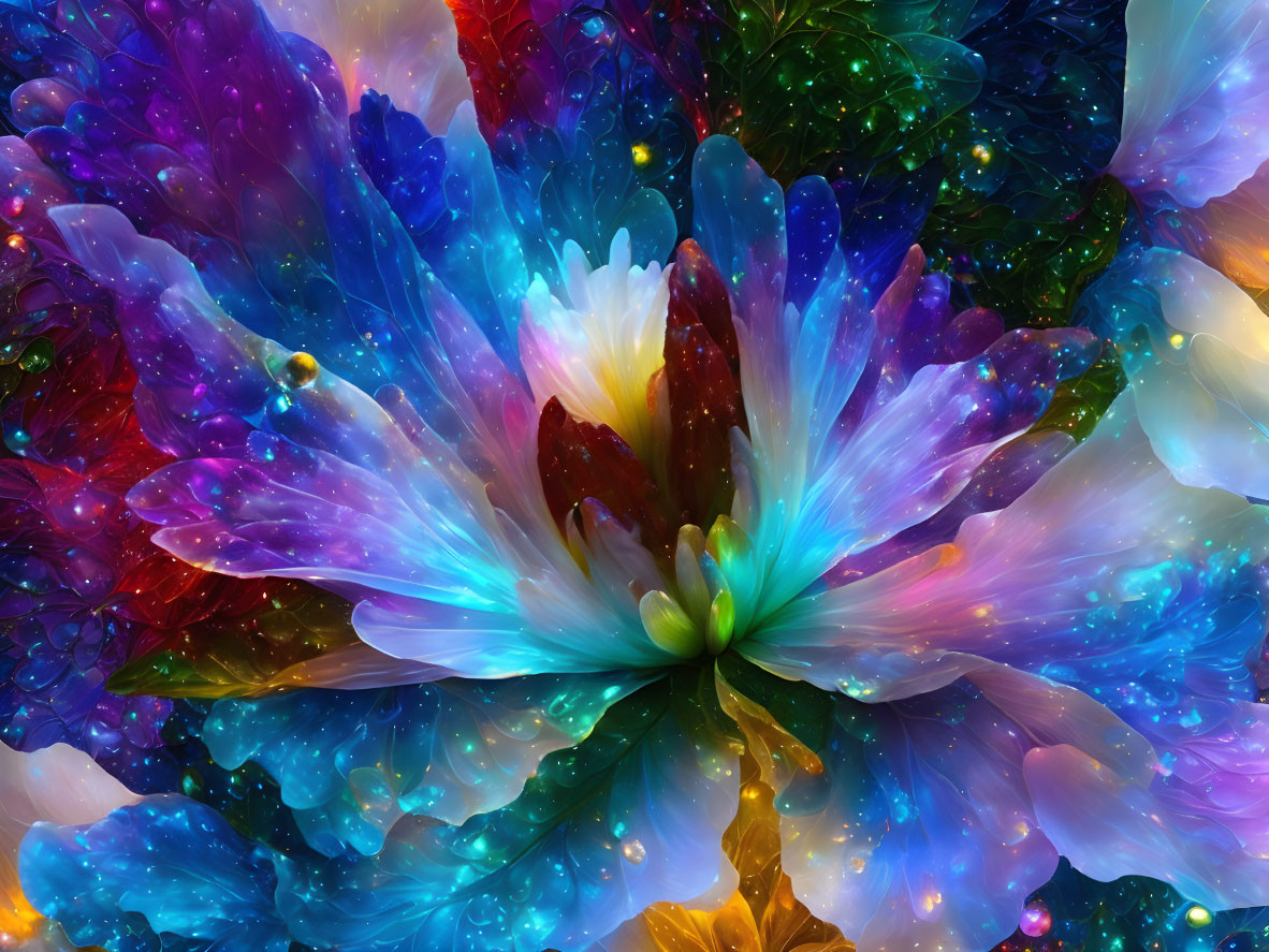 Colorful Digital Art: Cosmic Bouquet with Luminous Flower-like Forms