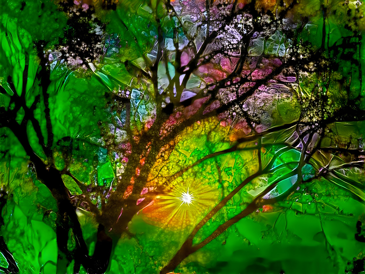 Green Sunset and Tree