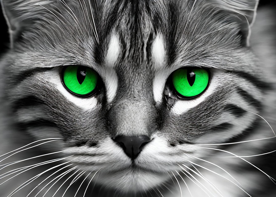 Close-Up of Cat with Striking Green Eyes and Black & White Fur