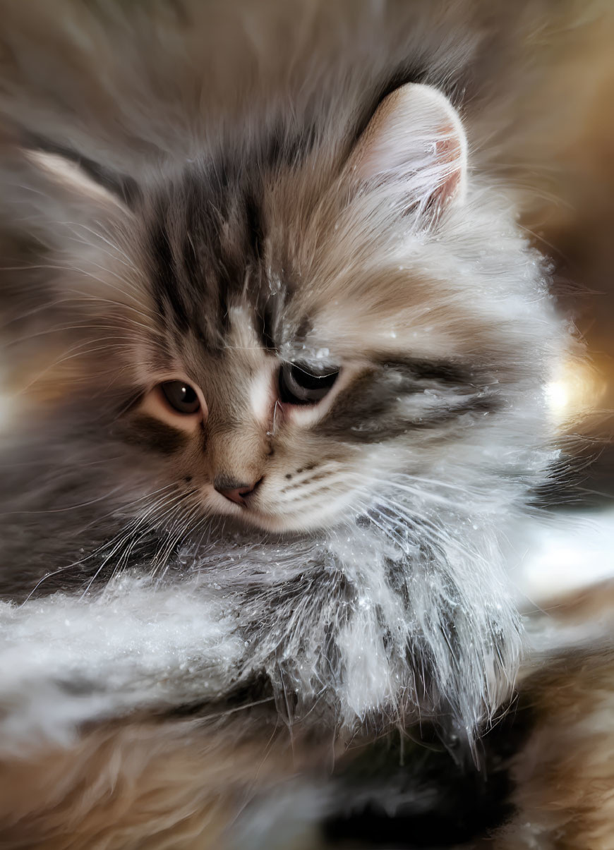 Fluffy Cat with Striking Eyes Resting in Cozy Setting