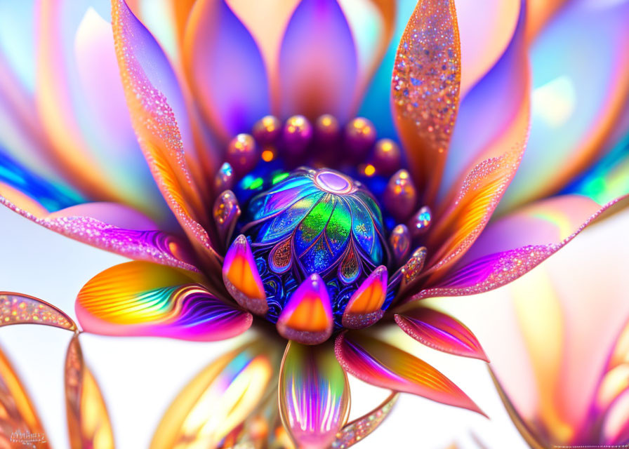 Colorful Digital Art: Vibrant Flower with Iridescent Petals