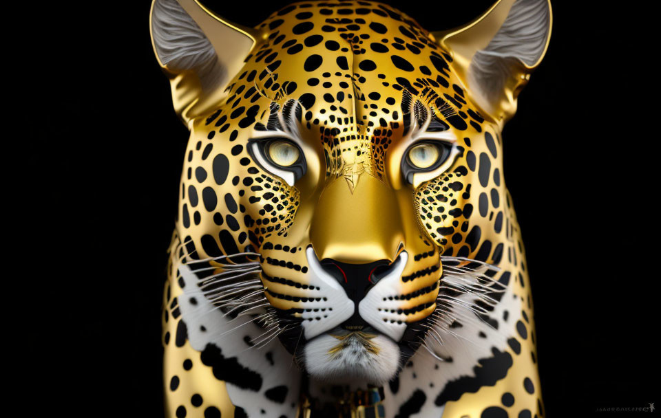 Detailed hyper-realistic jaguar digital artwork on black background