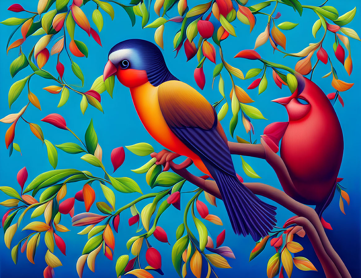 Colorful Stylized Birds on Branches Illustration