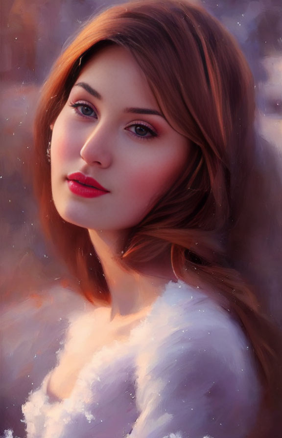 Portrait of a Woman with Auburn Hair and Red Lips