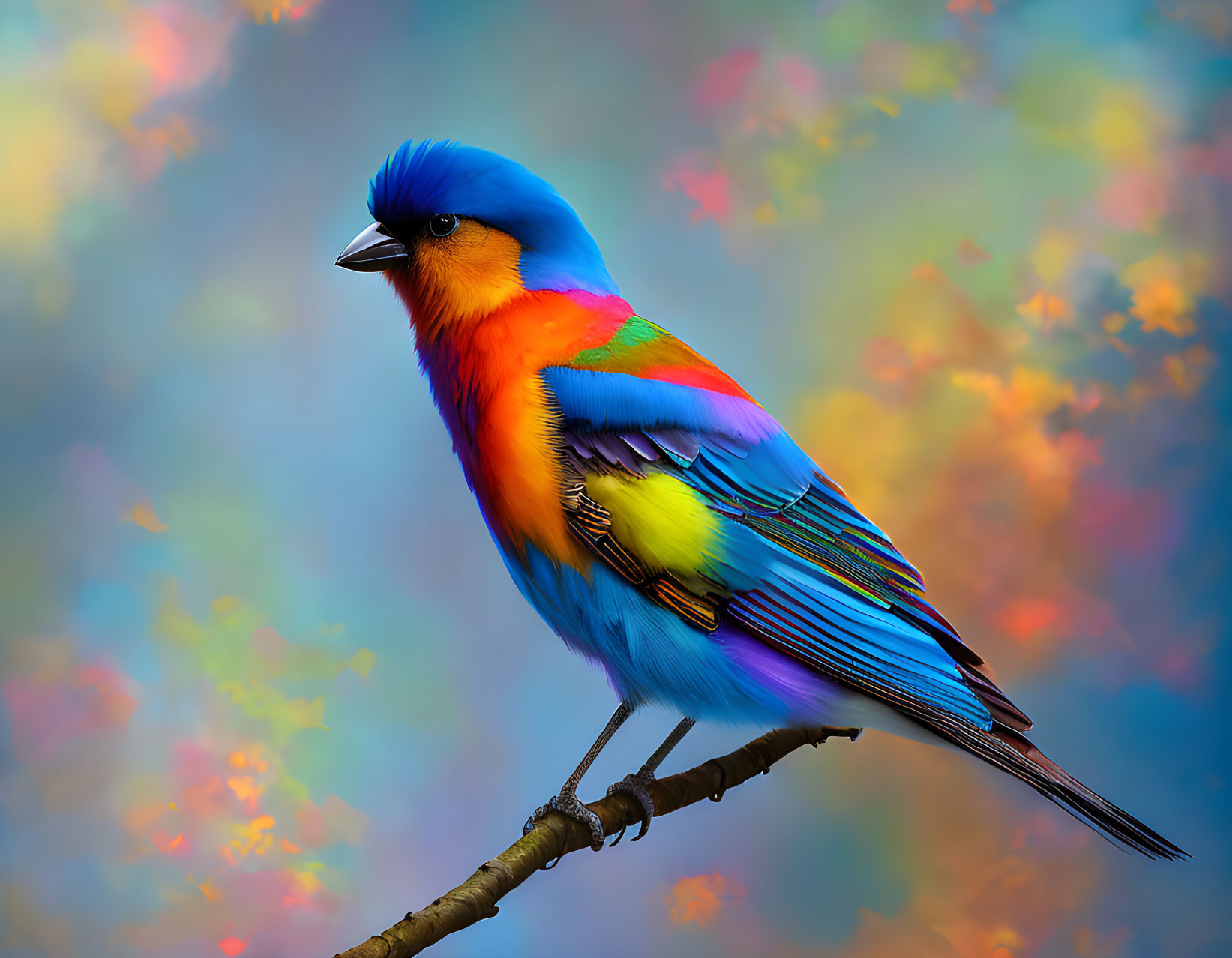 Colorful Painted Bunting Perched on Branch