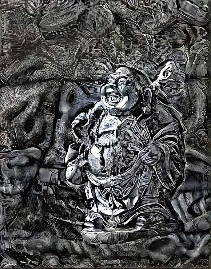 Happy Buddha - black ink abstract