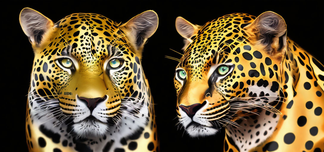 Digitally Illustrated Leopards with Lifelike Detail on Black Background