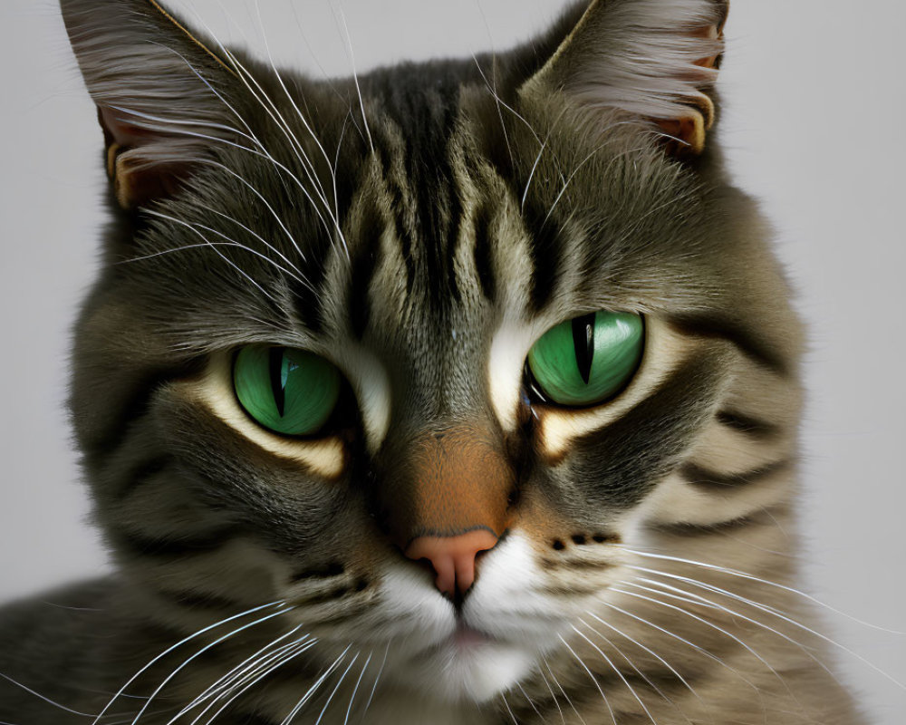 Tabby Cat Portrait with Green Eyes and Stripes