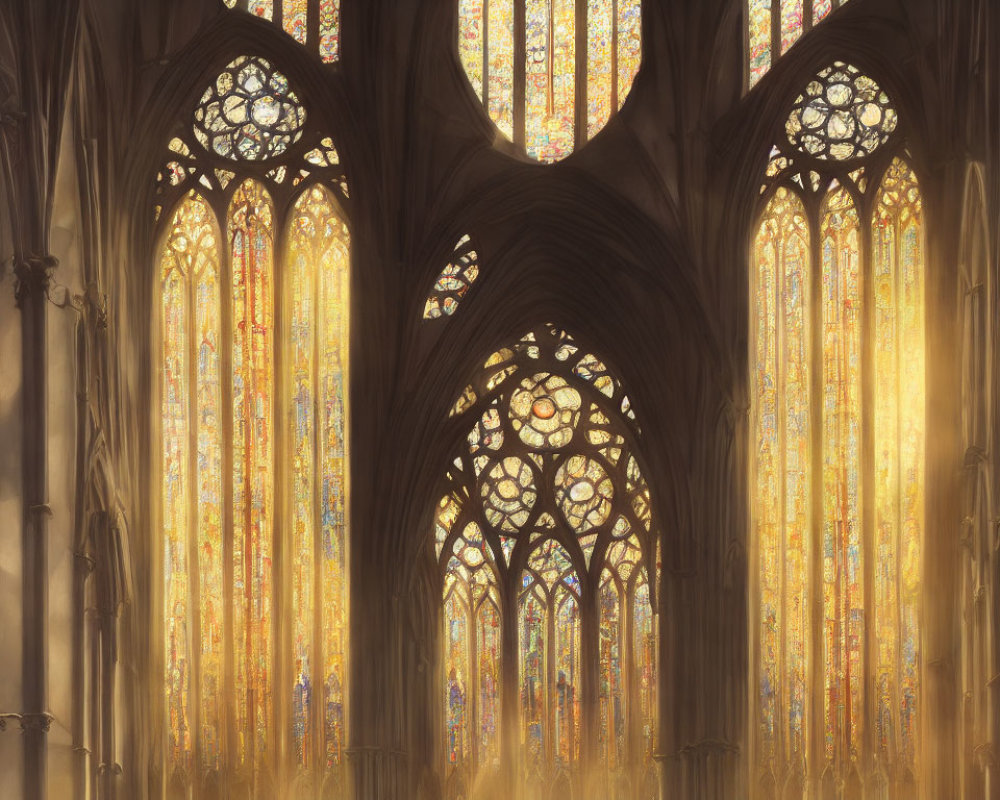 Stained Glass Windows in a Gothic Cathedral