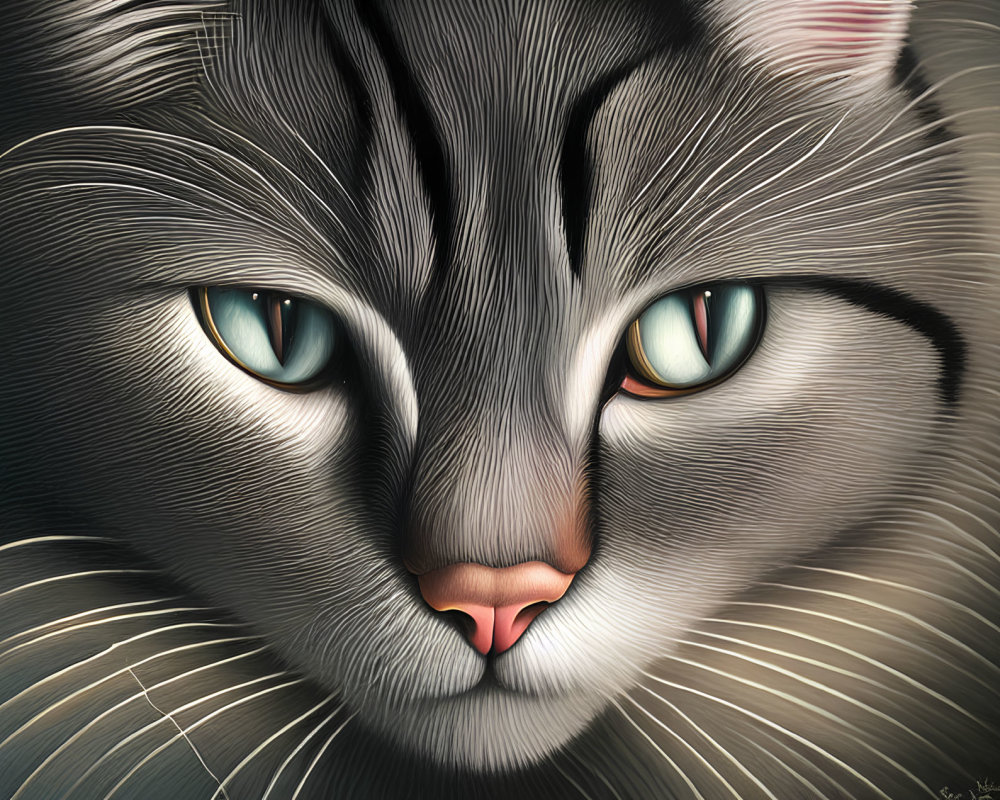 Detailed Hyper-Realistic Digital Art of Cat with Green Eyes