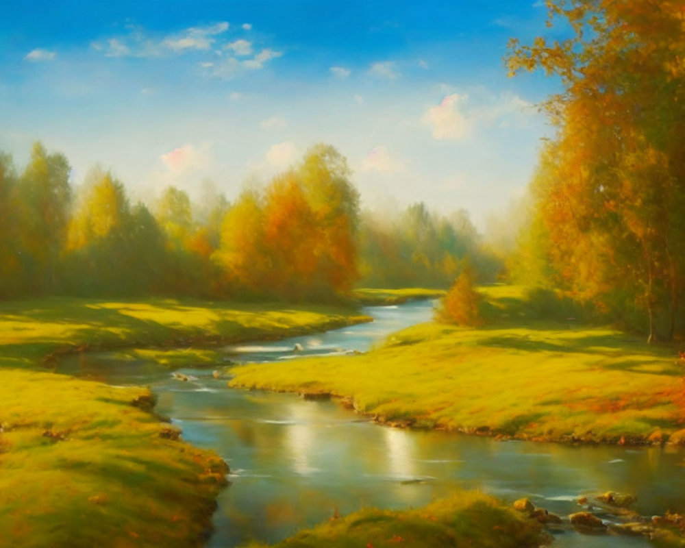 Tranquil River Landscape with Autumn Trees